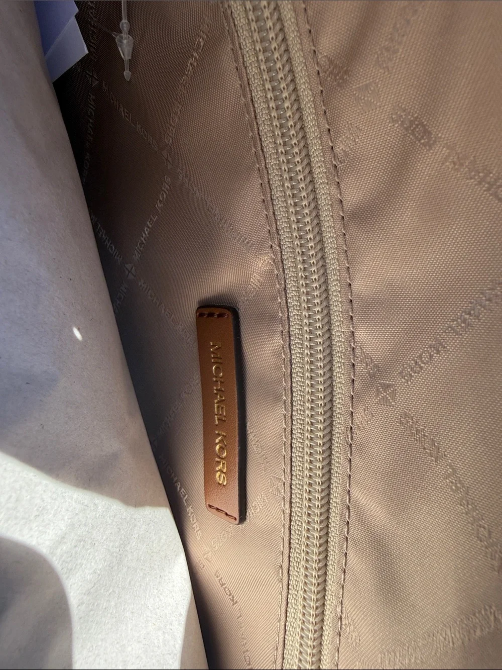 Michael Kors Tan Leather Tote with Gold MK Charm - Picture 2 of 10
